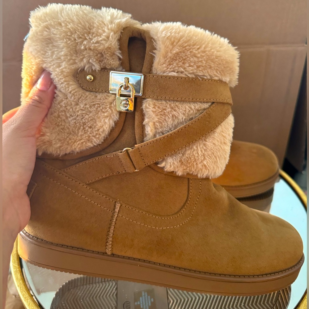 G By Guess Alixa Women  Round Toe Faux Fur Tan Winter Boot